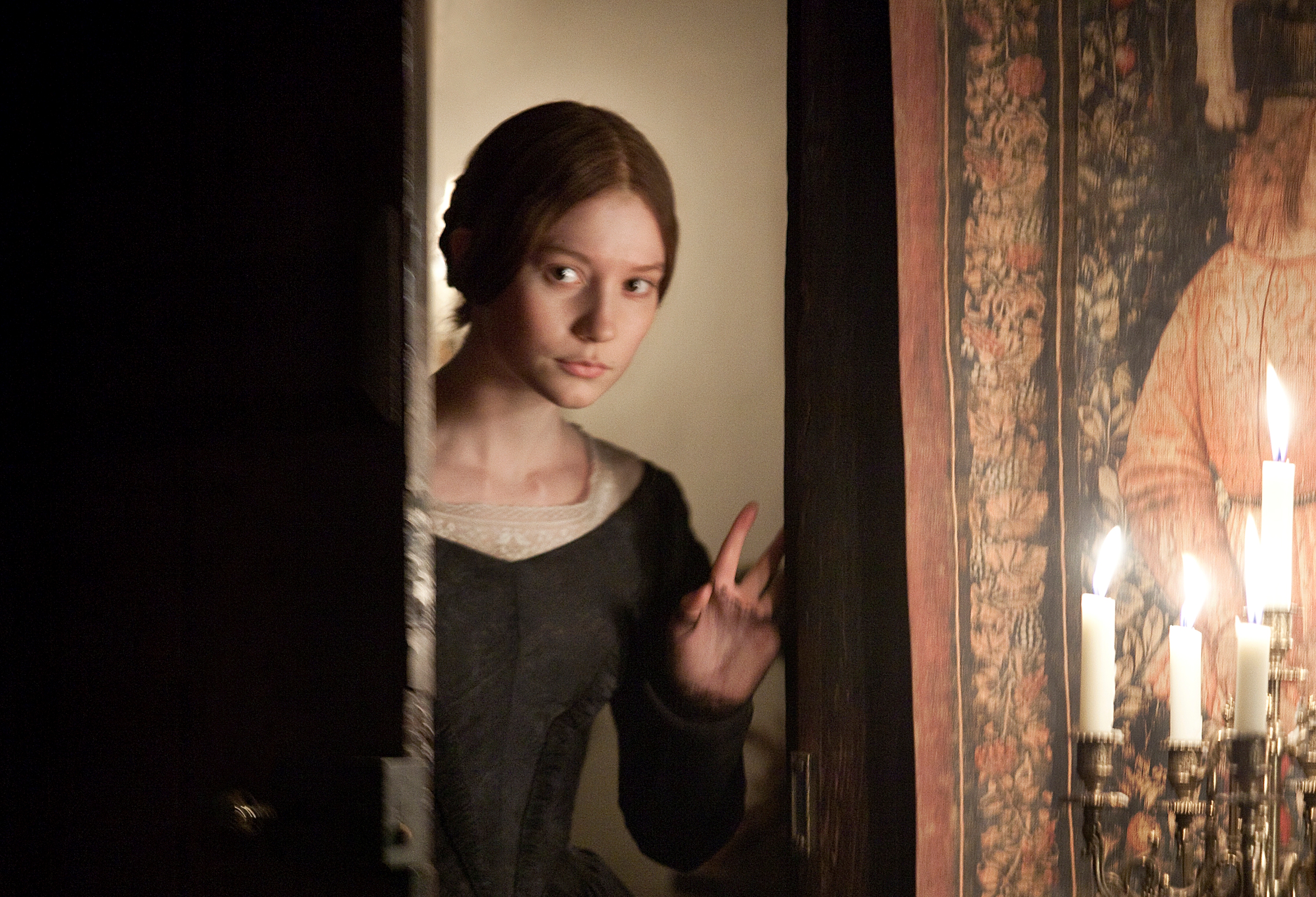 Mia Wasikowska stars as the title character of the romantic drama JANE EYRE, a 2011 Focus Features release directed by Cary Fukunaga. 